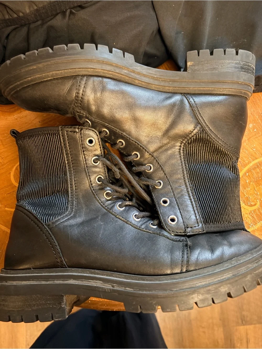 Vince Camuto Black Leather Lace-Up Combat Boots